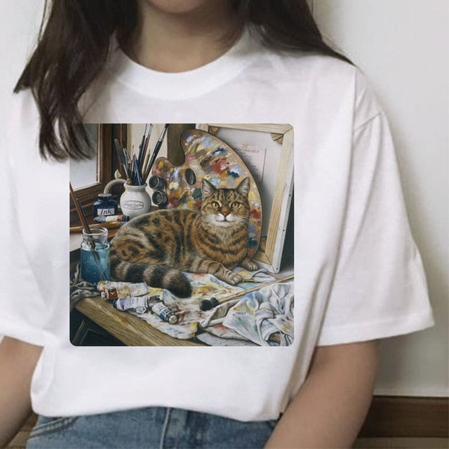 cat funny t shirt female