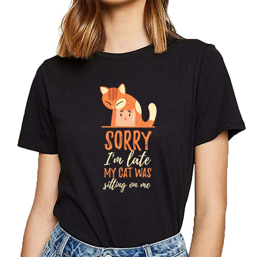 T Shirt sorry im late my cat was sitting on me