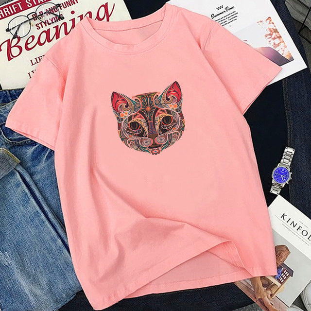 Pink Tee Shirt Femme Funny Cute Cat