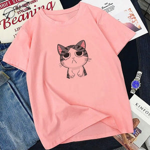 Pink Tee Shirt Femme Funny Cute Cat