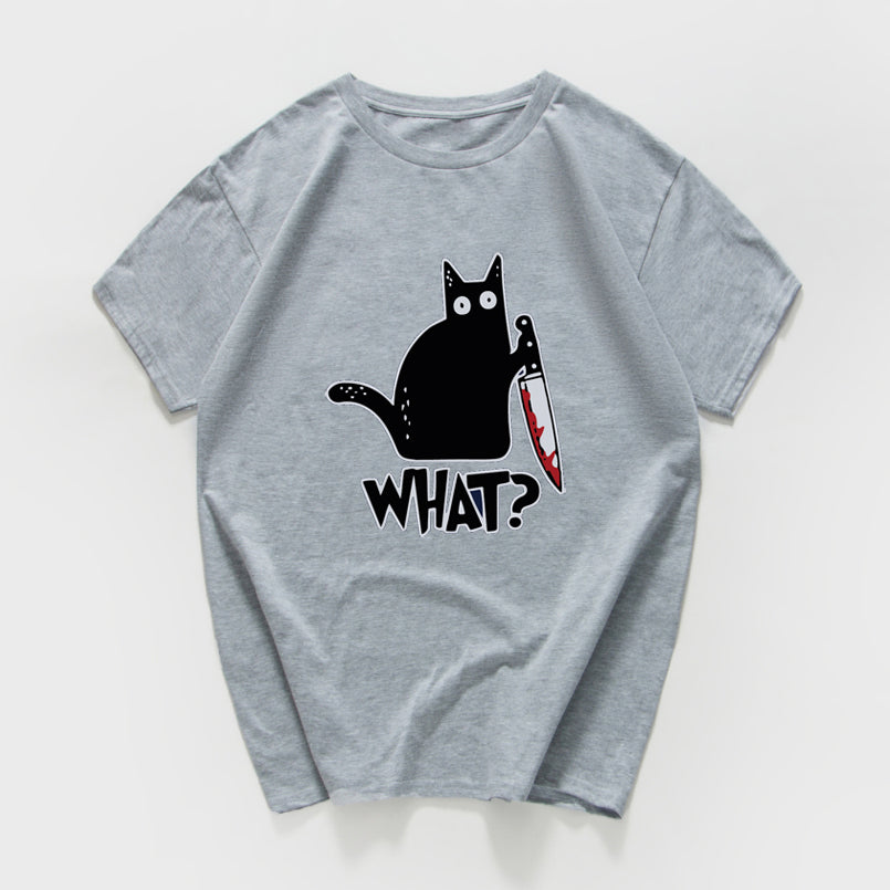 cat with a knife print tshirt funny