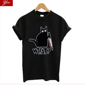 cat with a knife print tshirt funny