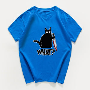 cat with a knife print tshirt funny