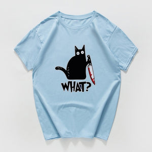 cat with a knife print tshirt funny