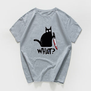 cat with a knife print tshirt funny