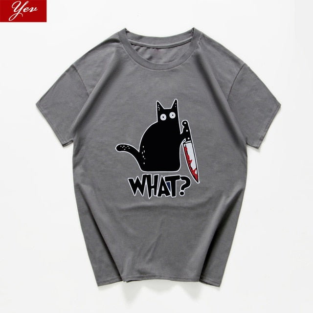 cat with a knife print tshirt funny