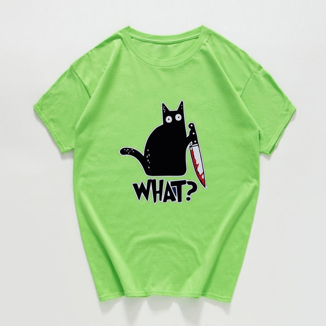 cat with a knife print tshirt funny