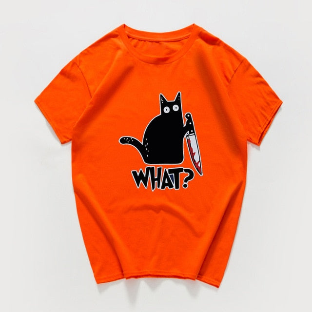 cat with a knife print tshirt funny