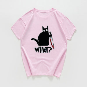 cat with a knife print tshirt funny