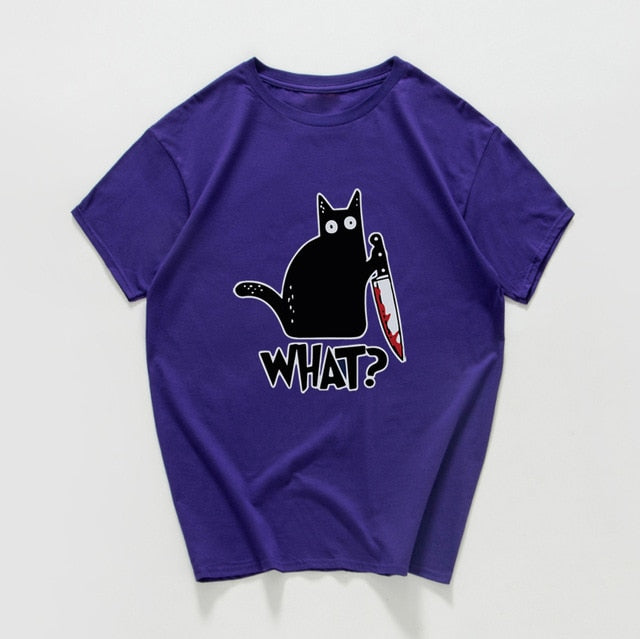 cat with a knife print tshirt funny