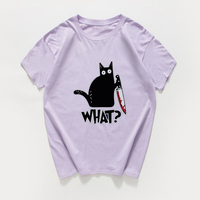 cat with a knife print tshirt funny