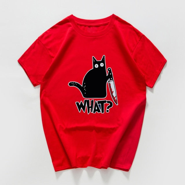 cat with a knife print tshirt funny