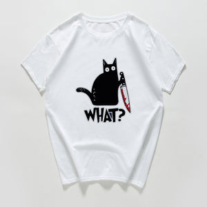 cat with a knife print tshirt funny