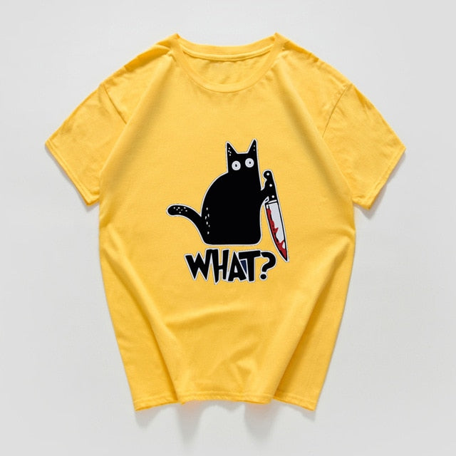 cat with a knife print tshirt funny