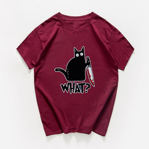 cat with a knife print tshirt funny