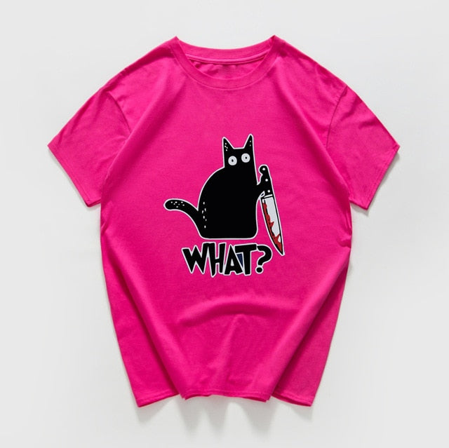 cat with a knife print tshirt funny