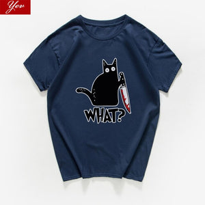 cat with a knife print tshirt funny